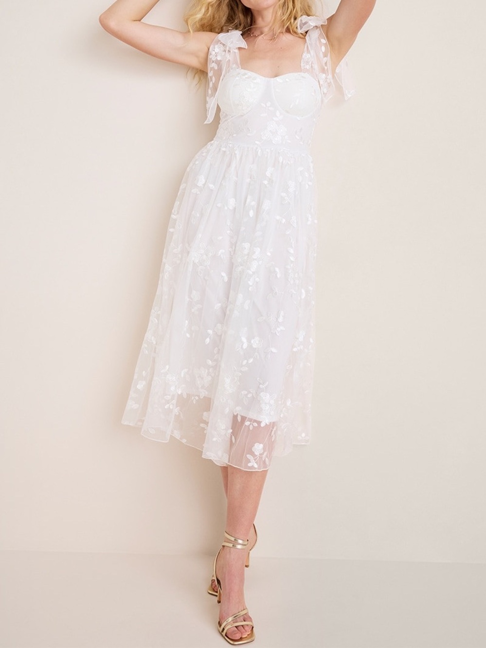 NWT Francesca’s Julie Embroidered Tulle Midi Dress Size Large
